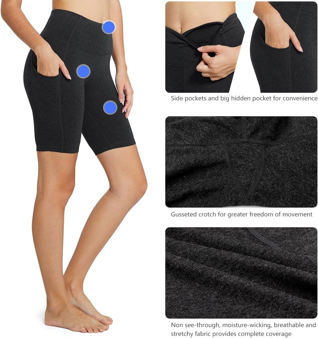 image:imagebaleaf Womens High Waist Biker Shorts with 3 PocketsCharcoalclassic