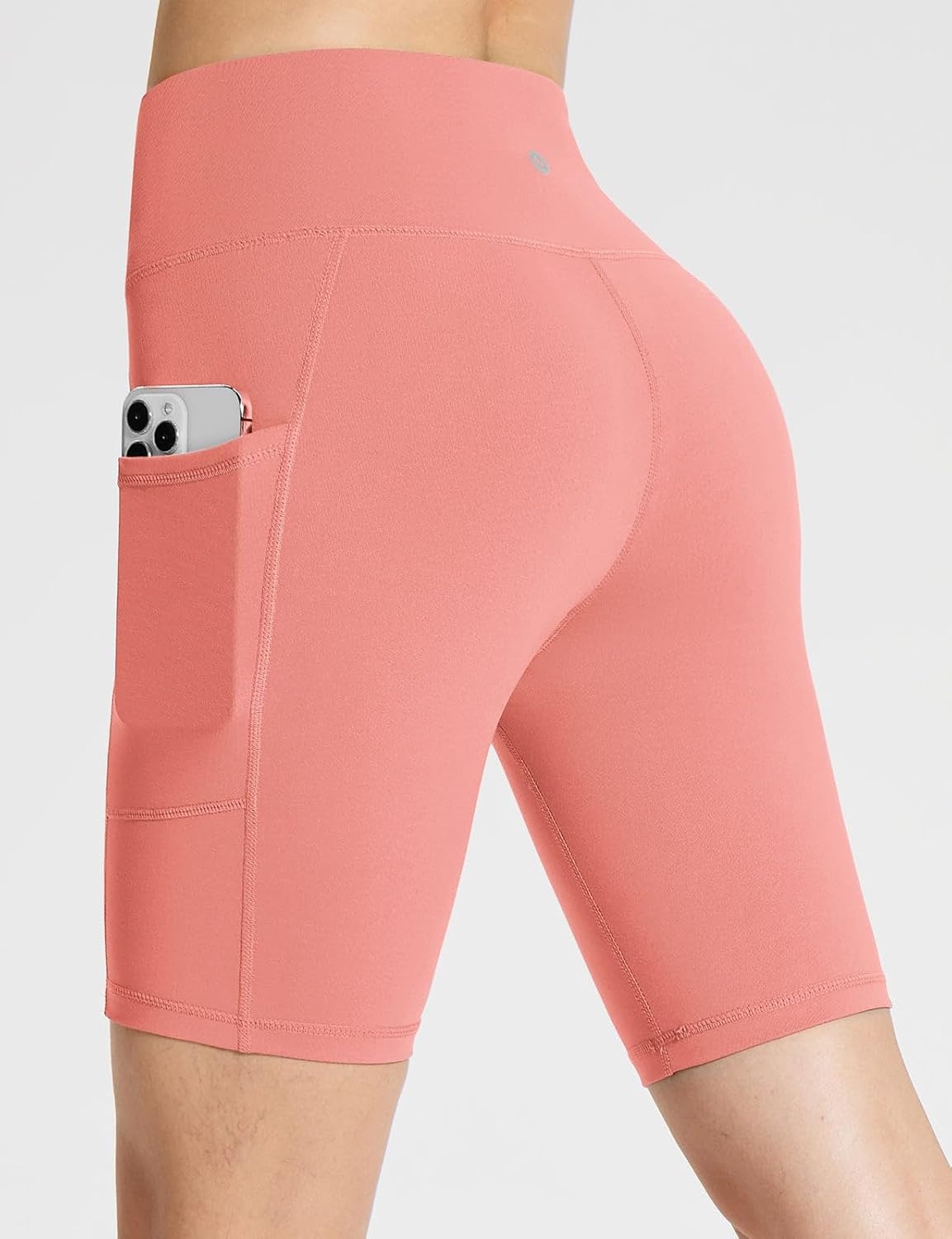 image:imagebaleaf Womens High Waist Biker Shorts with 3 PocketsCoral Pinkclassic