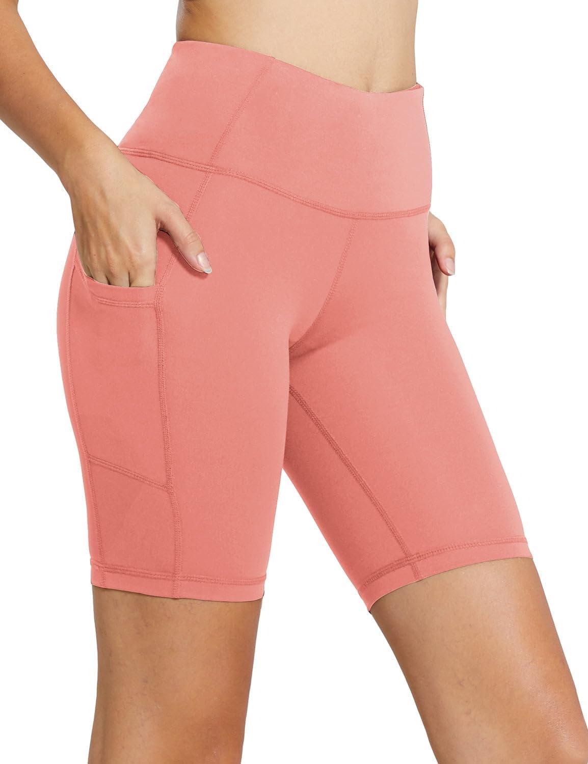 image:imagebaleaf Womens High Waist Biker Shorts with 3 PocketsCoral Pinkclassic