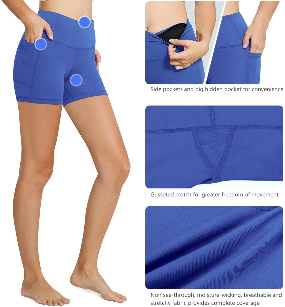 image:imagebaleaf Womens High Waist Biker Shorts with 3 PocketsEarth Blueclassic