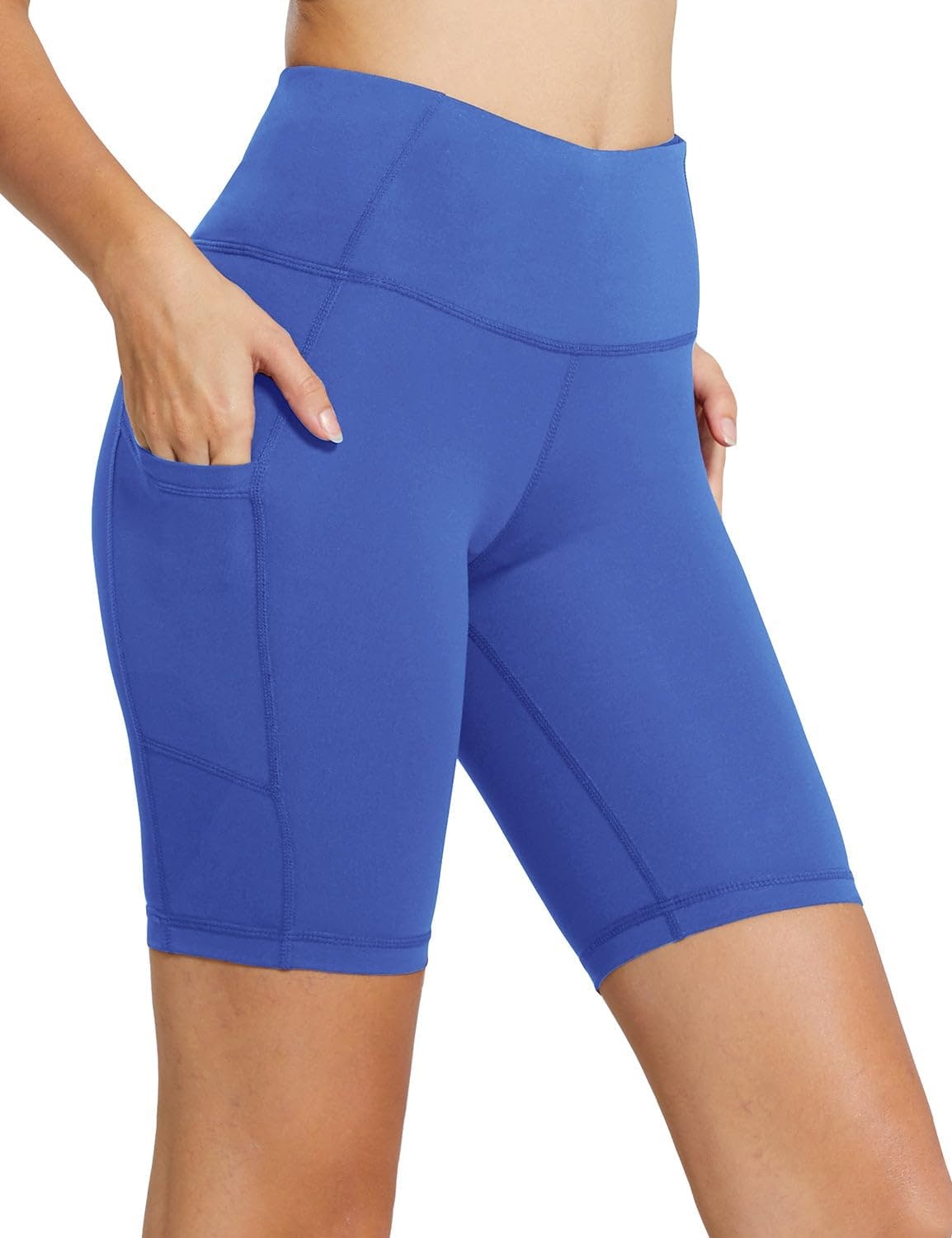 image:imagebaleaf Womens High Waist Biker Shorts with 3 PocketsEarth Blueclassic