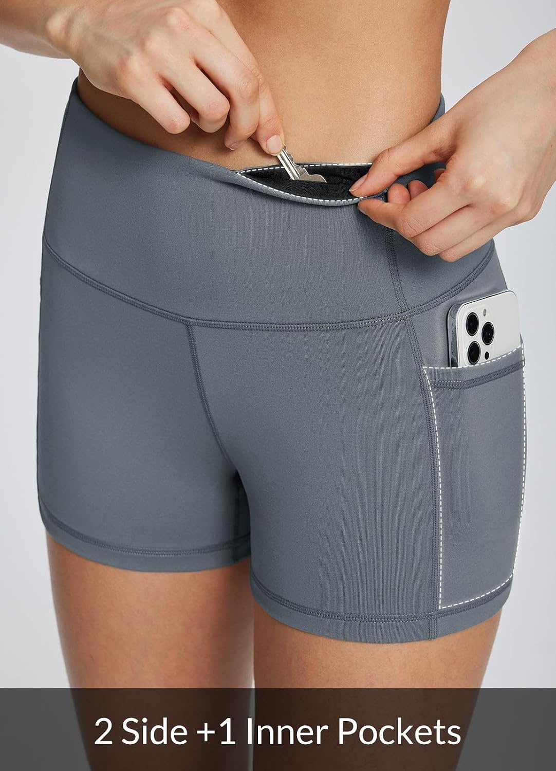 image:imagebaleaf Womens High Waist Biker Shorts with 3 PocketsGrayclassic