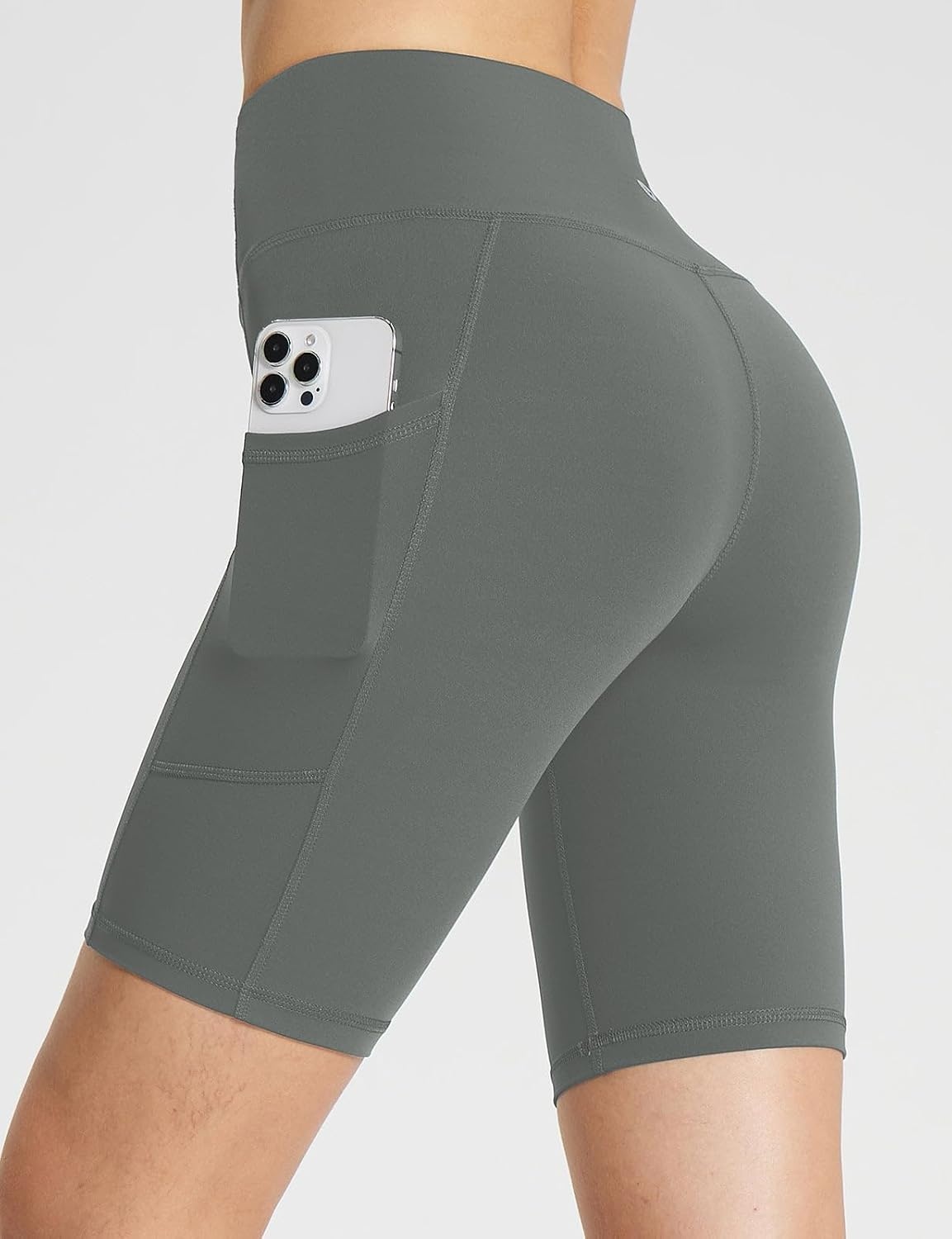 image:imagebaleaf Womens High Waist Biker Shorts with 3 PocketsGraystretchierlycra