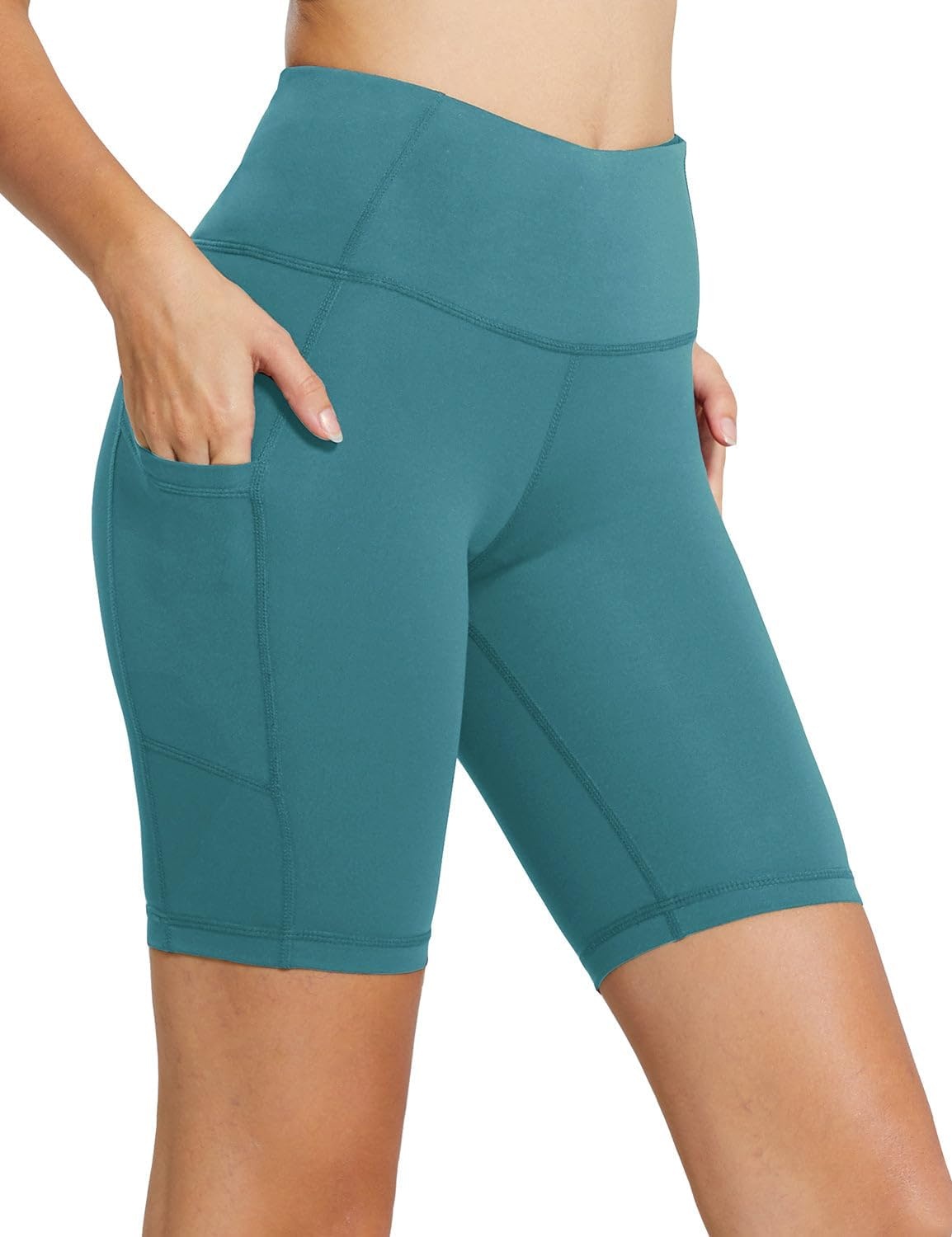 image:imagebaleaf Womens High Waist Biker Shorts with 3 PocketsGreenclassic