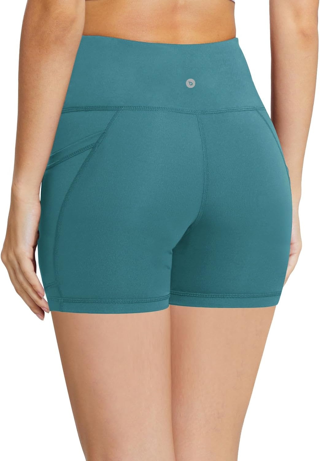 image:imagebaleaf Womens High Waist Biker Shorts with 3 PocketsGreenclassic
