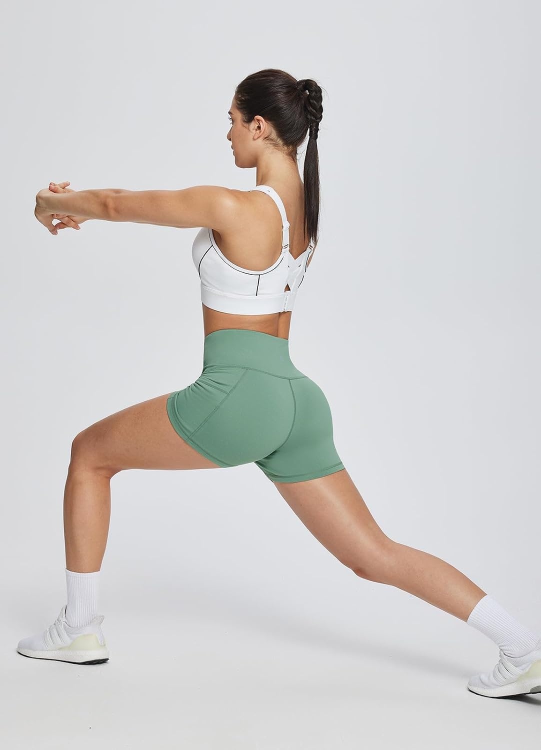 image:imagebaleaf Womens High Waist Biker Shorts with 3 PocketsGreenclassic