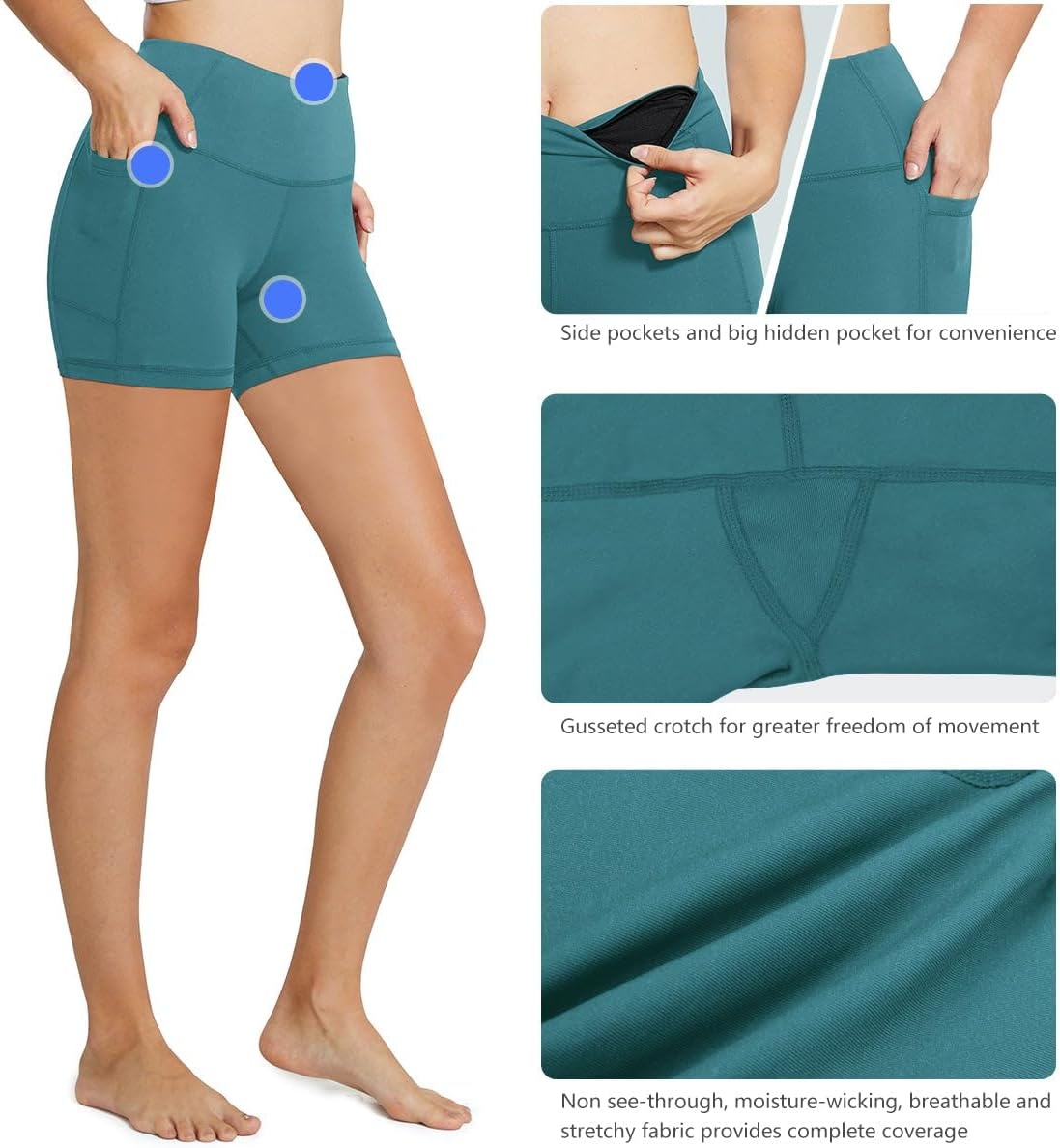 image:imagebaleaf Womens High Waist Biker Shorts with 3 PocketsGreenclassic