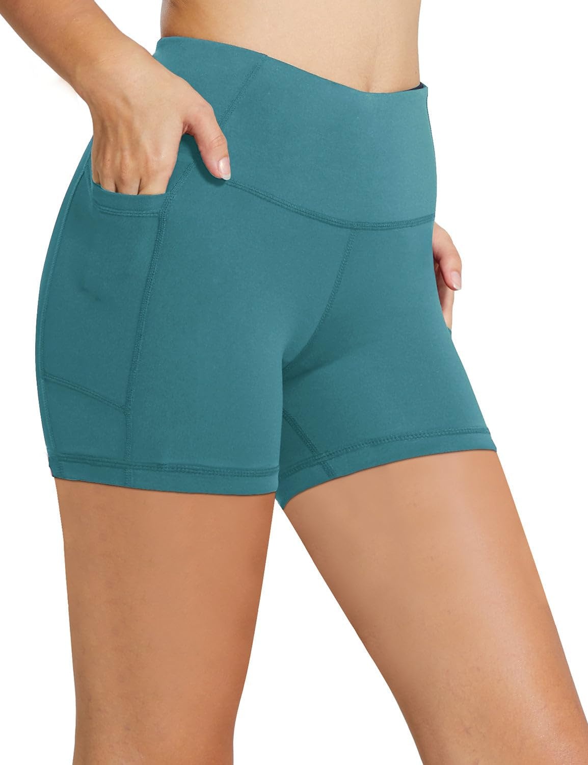 image:imagebaleaf Womens High Waist Biker Shorts with 3 PocketsGreenclassic