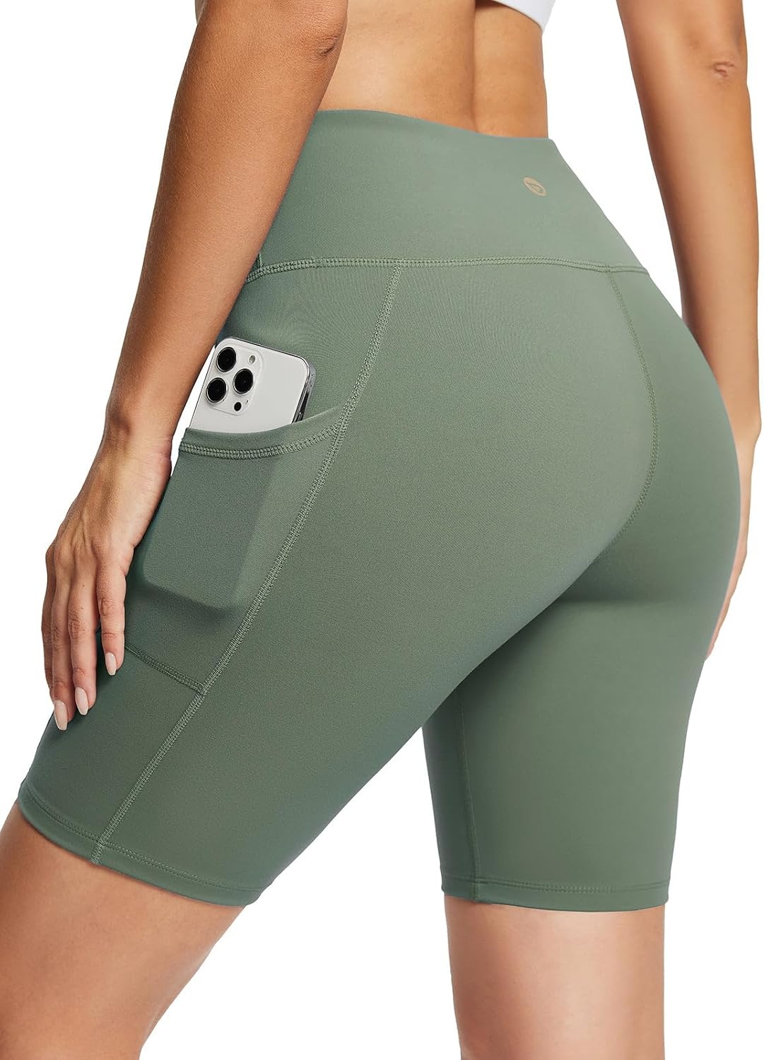 image:imagebaleaf Womens High Waist Biker Shorts with 3 PocketsGreensofter