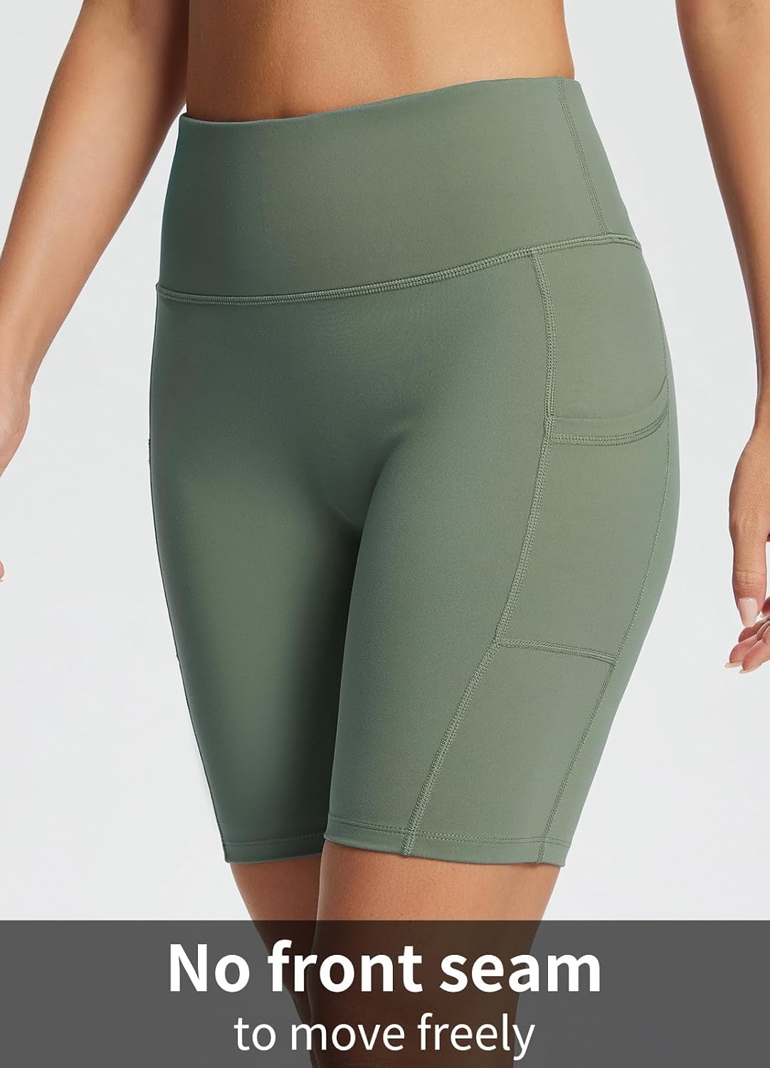 image:imagebaleaf Womens High Waist Biker Shorts with 3 PocketsGreensofter