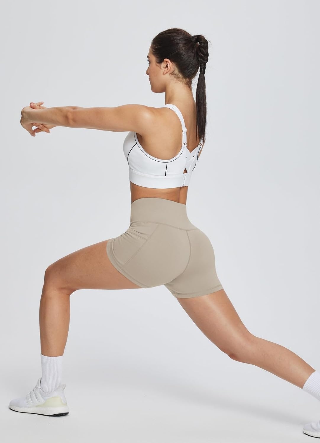 image:imagebaleaf Womens High Waist Biker Shorts with 3 PocketsKhakiclassic