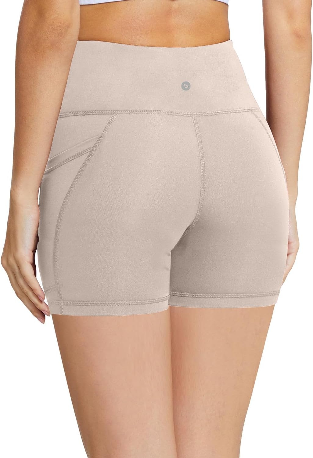 image:imagebaleaf Womens High Waist Biker Shorts with 3 PocketsKhakiclassic