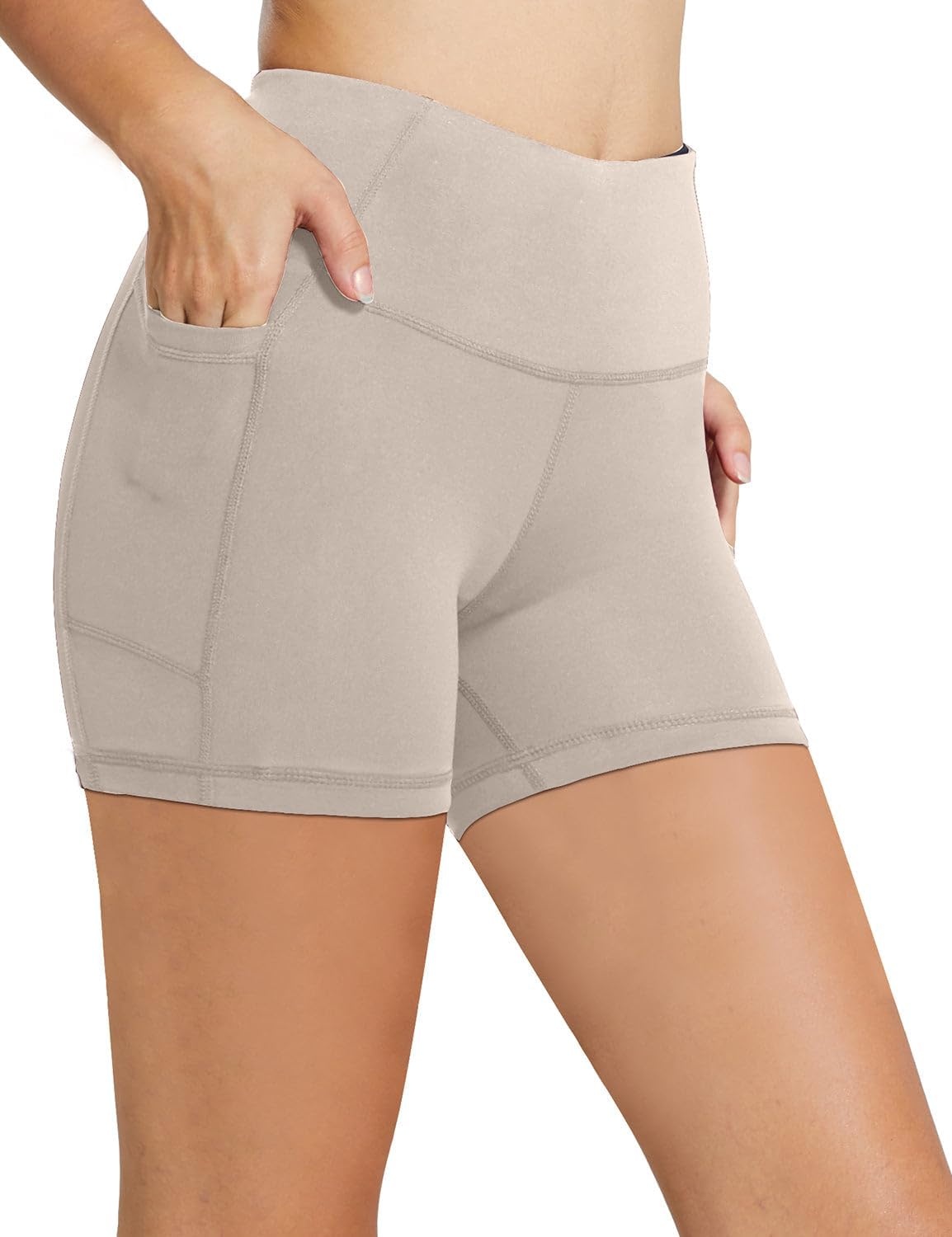 image:imagebaleaf Womens High Waist Biker Shorts with 3 PocketsKhakiclassic