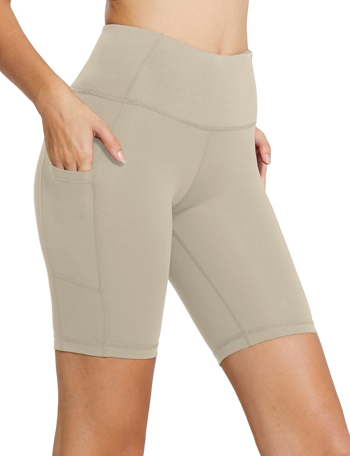 image:imagebaleaf Womens High Waist Biker Shorts with 3 PocketsKhakiclassic