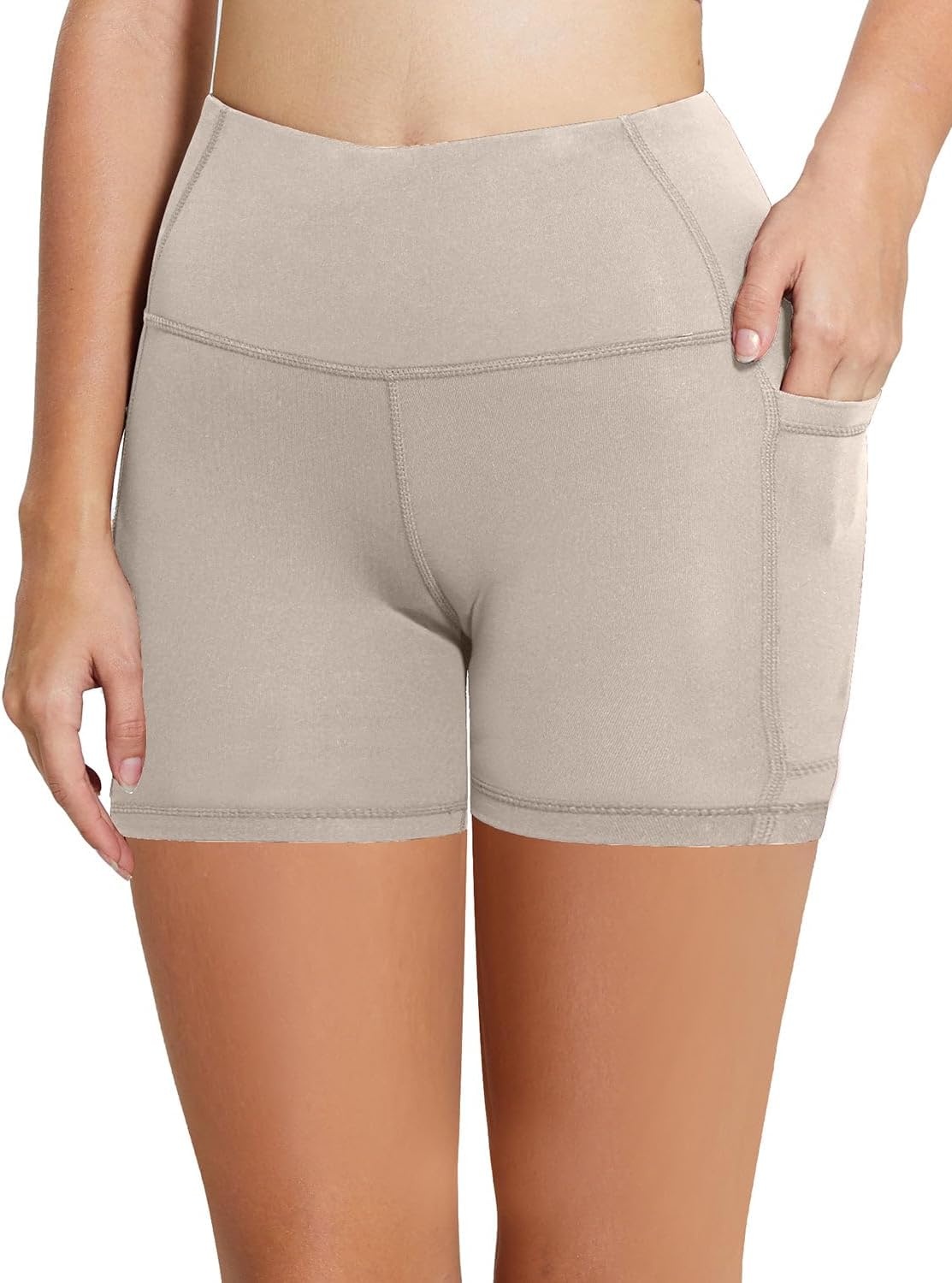 image:imagebaleaf Womens High Waist Biker Shorts with 3 PocketsKhakiclassic