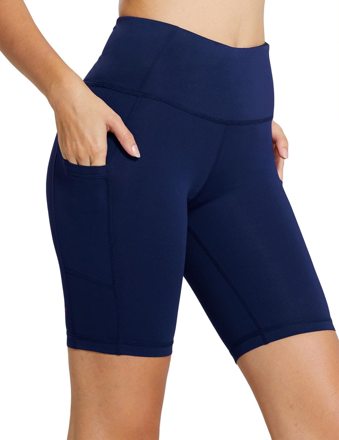 image:imagebaleaf Womens High Waist Biker Shorts with 3 PocketsNavy Blueclassic