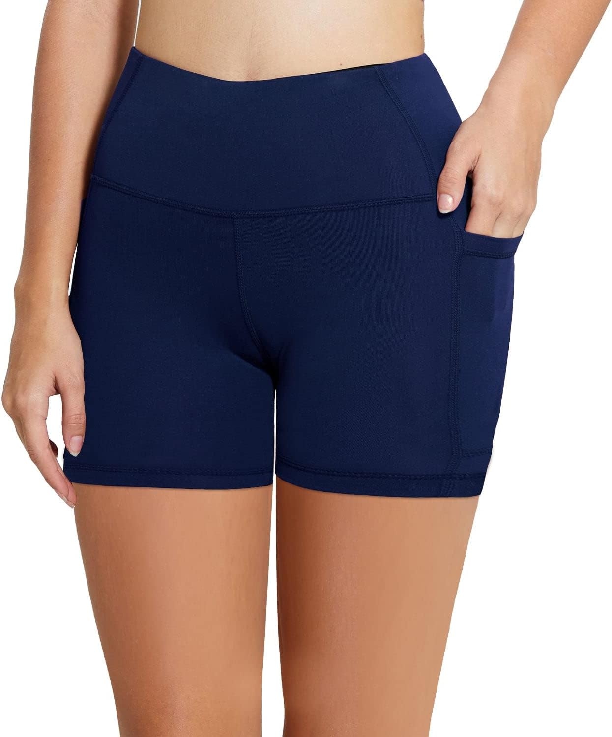 image:imagebaleaf Womens High Waist Biker Shorts with 3 PocketsNavy Blueclassic