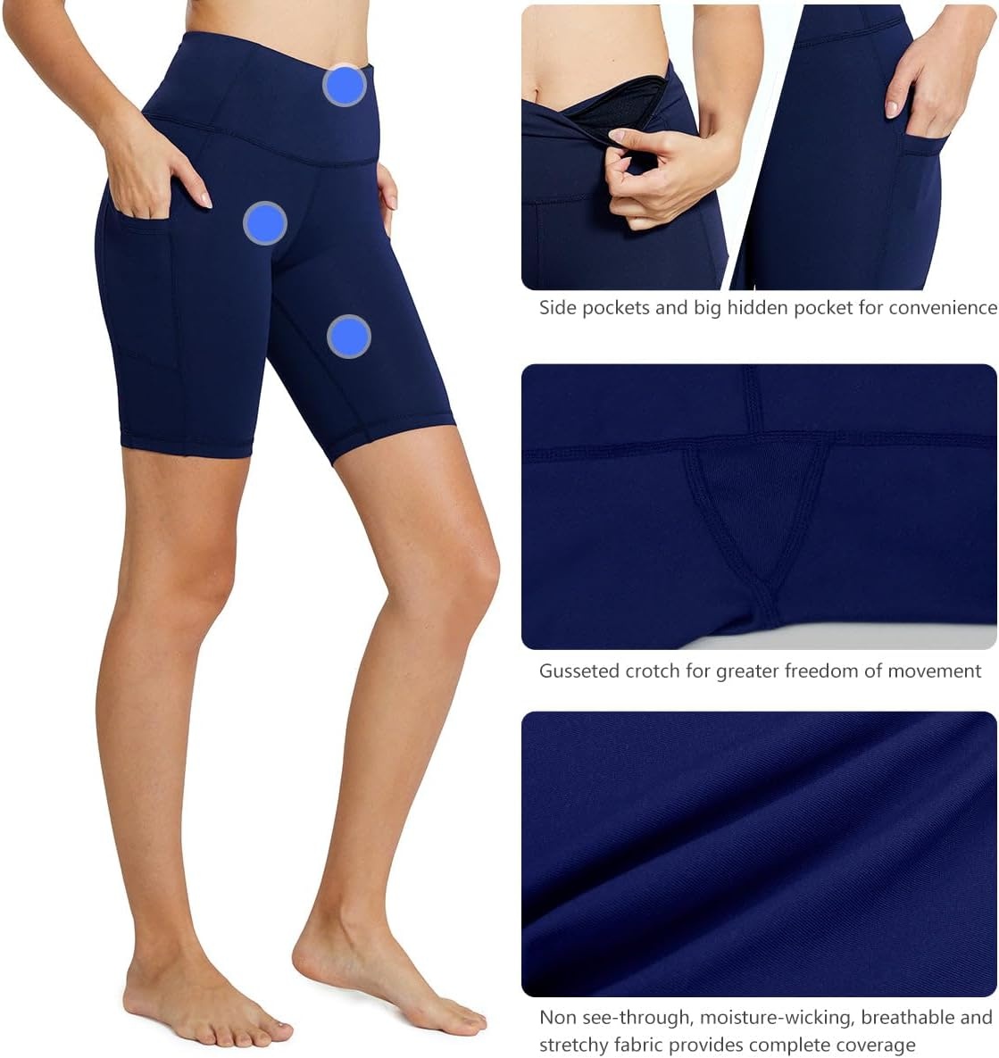 image:imagebaleaf Womens High Waist Biker Shorts with 3 PocketsNavy Blueclassic