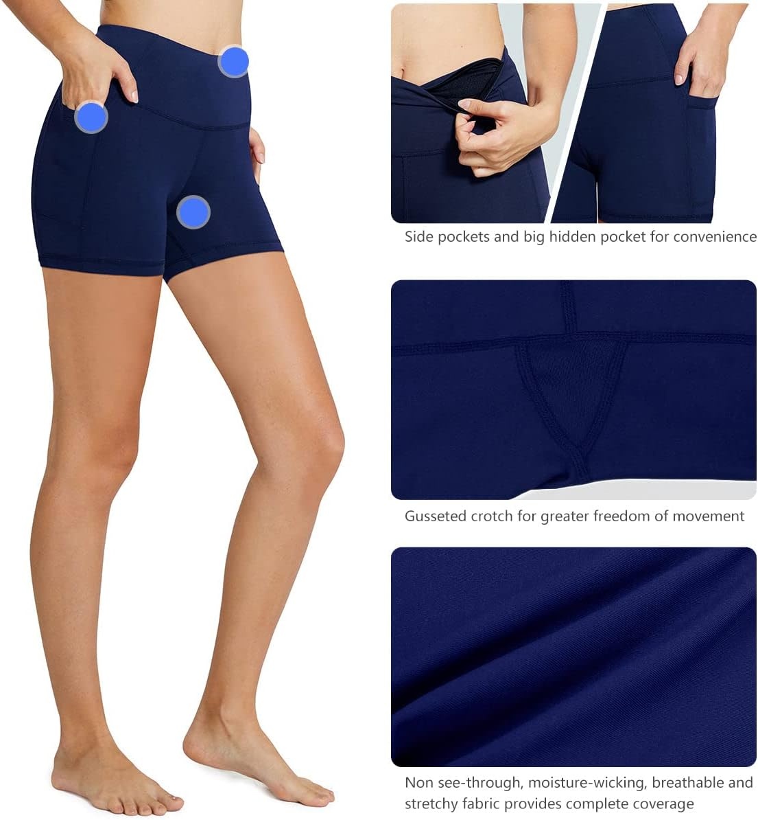 image:imagebaleaf Womens High Waist Biker Shorts with 3 PocketsNavy Blueclassic