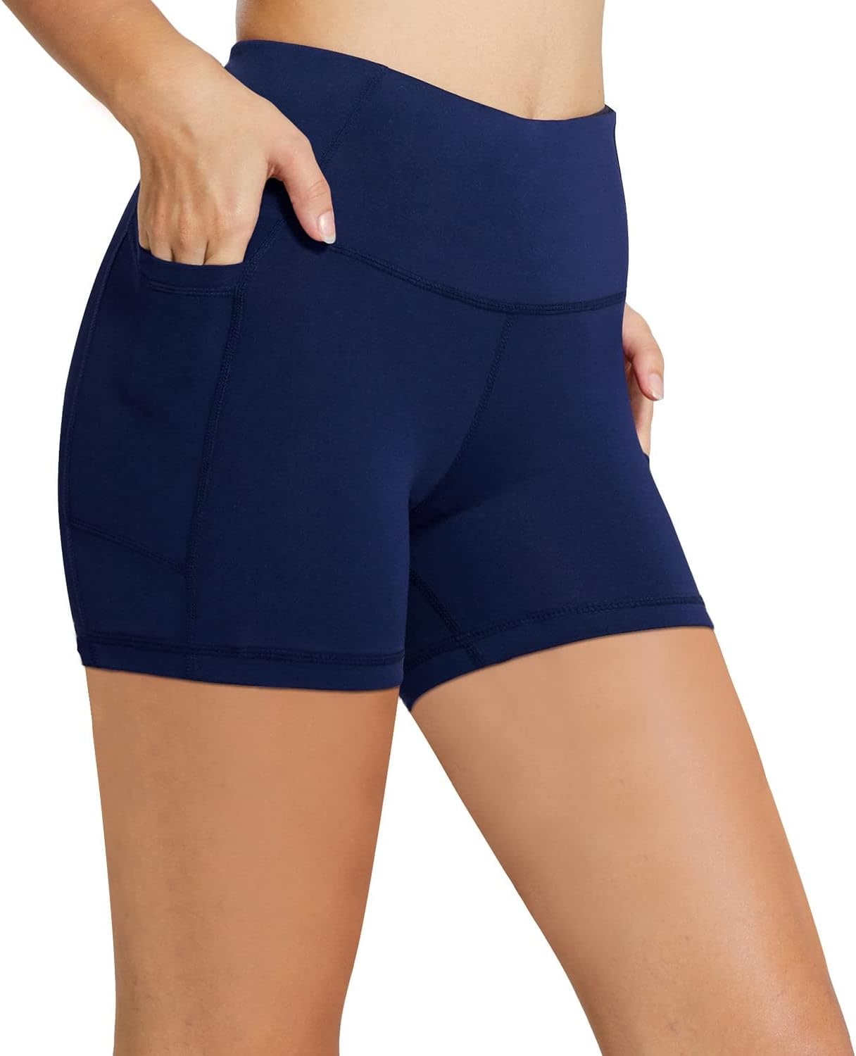 image:imagebaleaf Womens High Waist Biker Shorts with 3 PocketsNavy Blueclassic