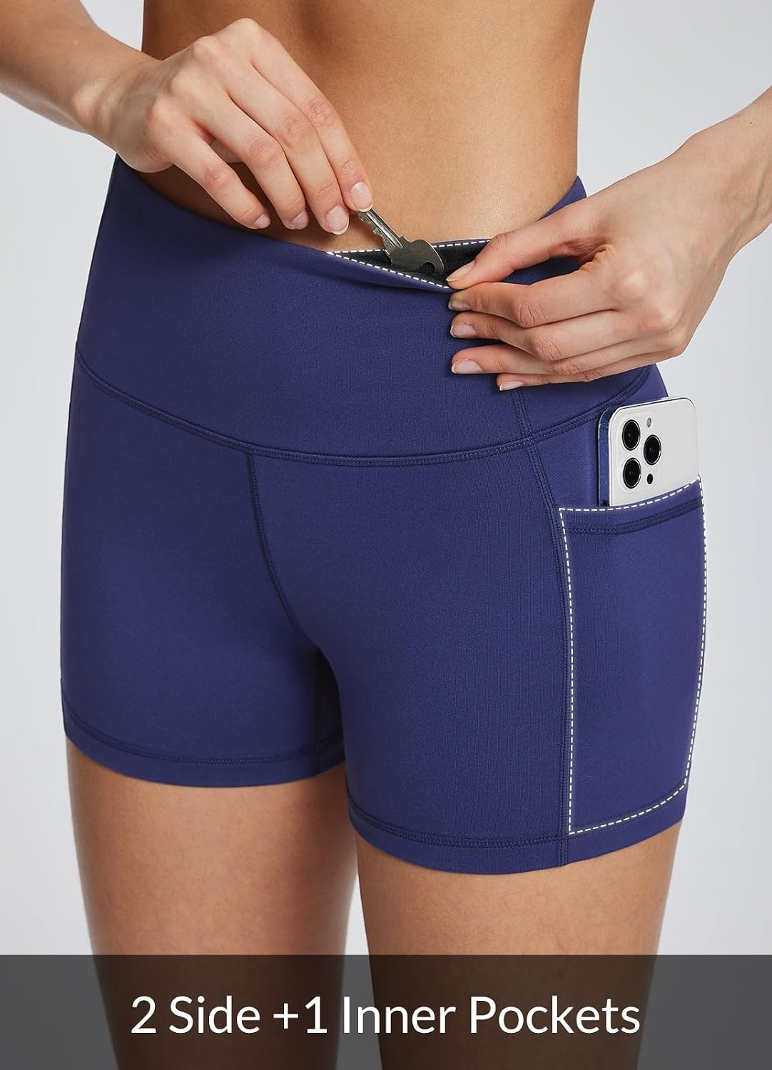 image:imagebaleaf Womens High Waist Biker Shorts with 3 PocketsNavy Blueclassic