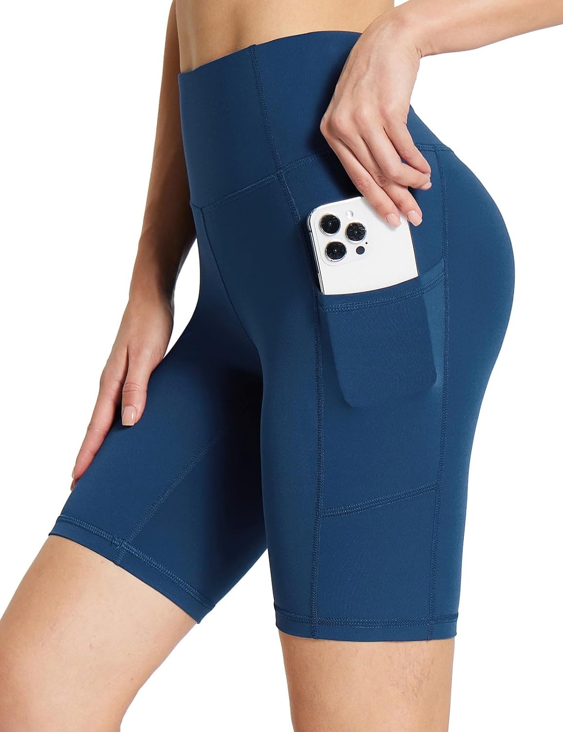 image:imagebaleaf Womens High Waist Biker Shorts with 3 PocketsNavy Bluestretchierlycra