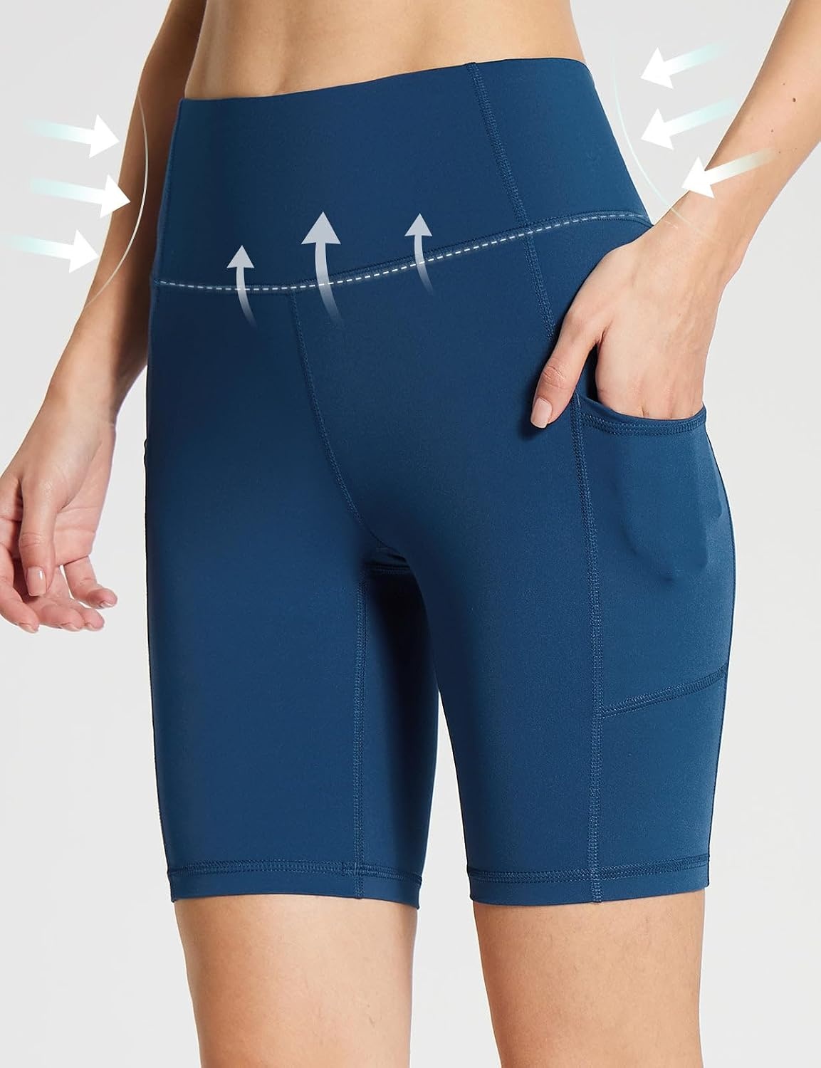 image:imagebaleaf Womens High Waist Biker Shorts with 3 PocketsNavy Bluestretchierlycra