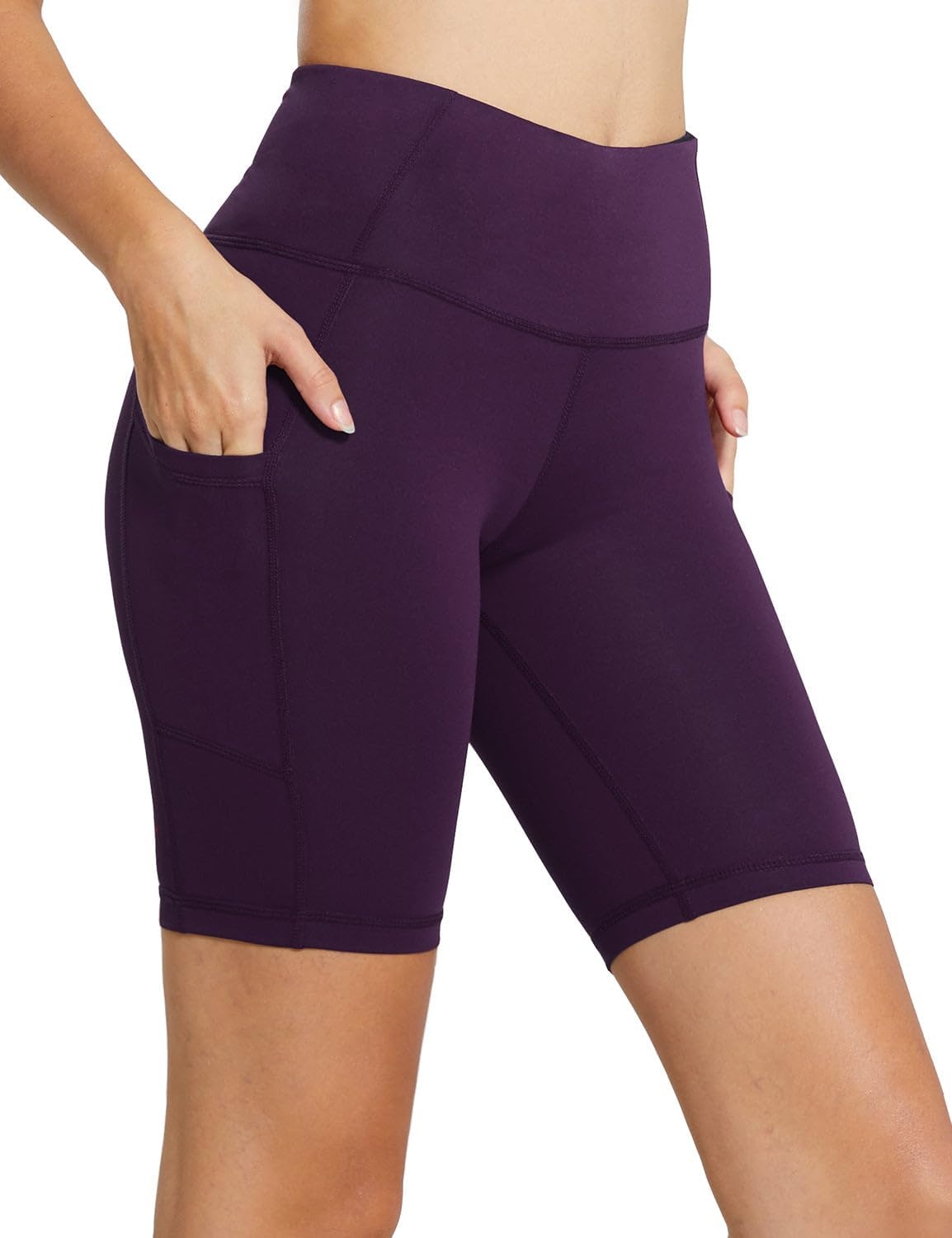 image:imagebaleaf Womens High Waist Biker Shorts with 3 PocketsPurpleclassic