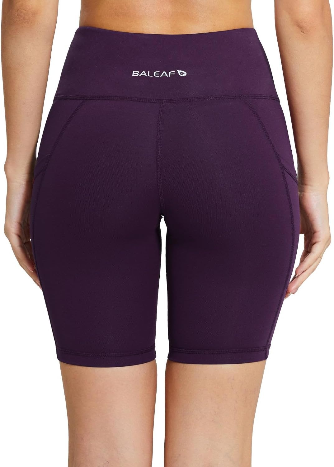 image:imagebaleaf Womens High Waist Biker Shorts with 3 PocketsPurpleclassic