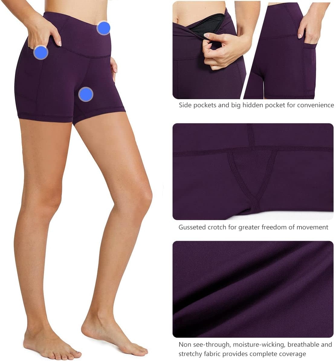image:imagebaleaf Womens High Waist Biker Shorts with 3 PocketsPurpleclassic
