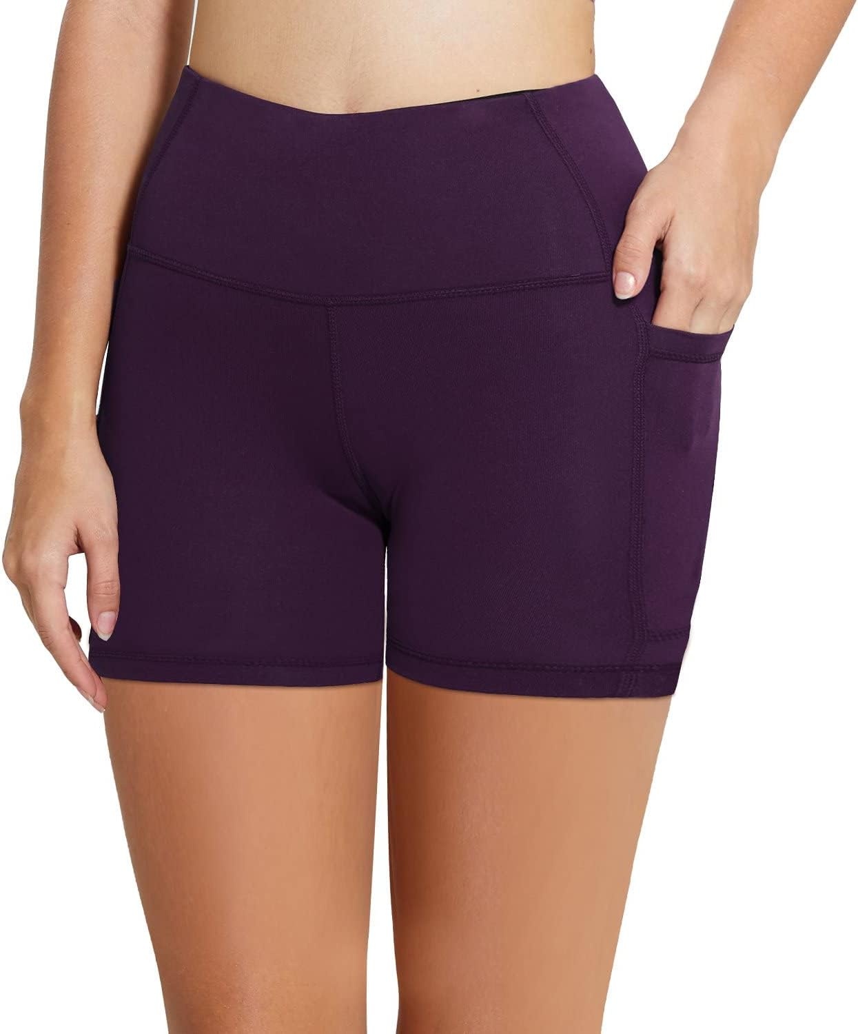 image:imagebaleaf Womens High Waist Biker Shorts with 3 PocketsPurpleclassic