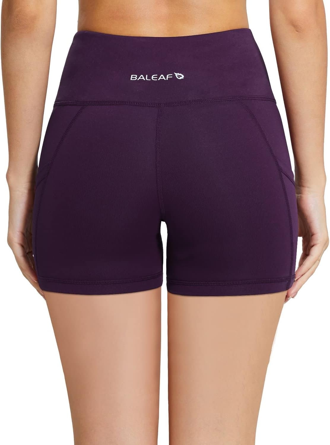 image:imagebaleaf Womens High Waist Biker Shorts with 3 PocketsPurpleclassic