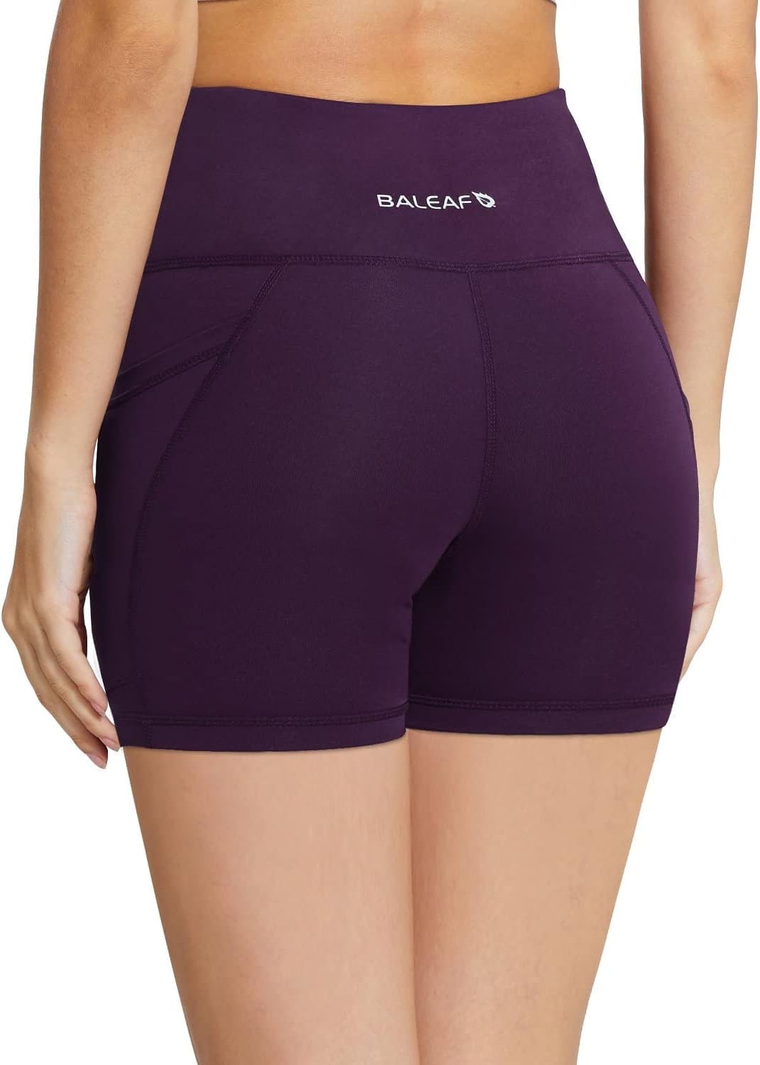 image:imagebaleaf Womens High Waist Biker Shorts with 3 PocketsPurpleclassic