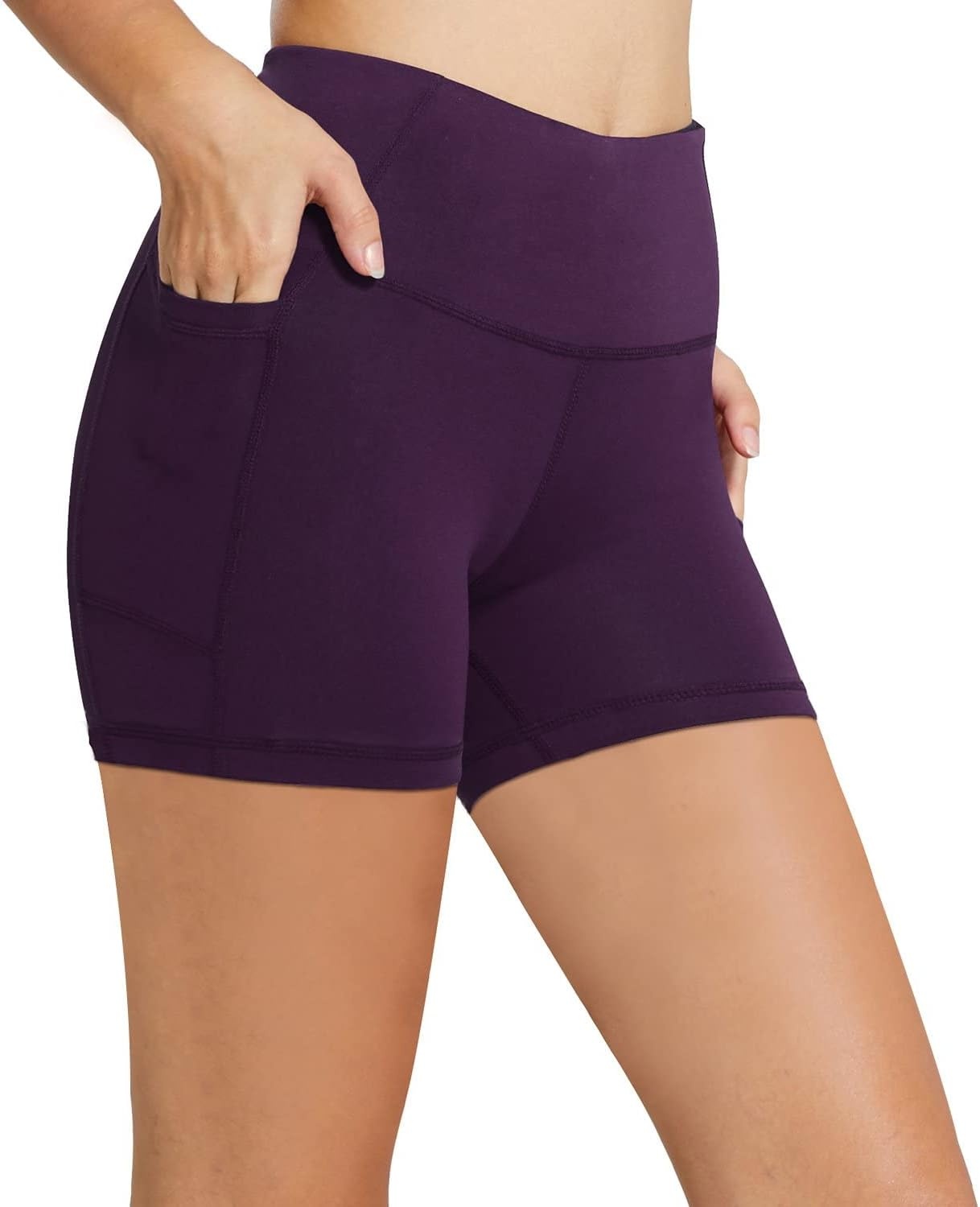 image:imagebaleaf Womens High Waist Biker Shorts with 3 PocketsPurpleclassic