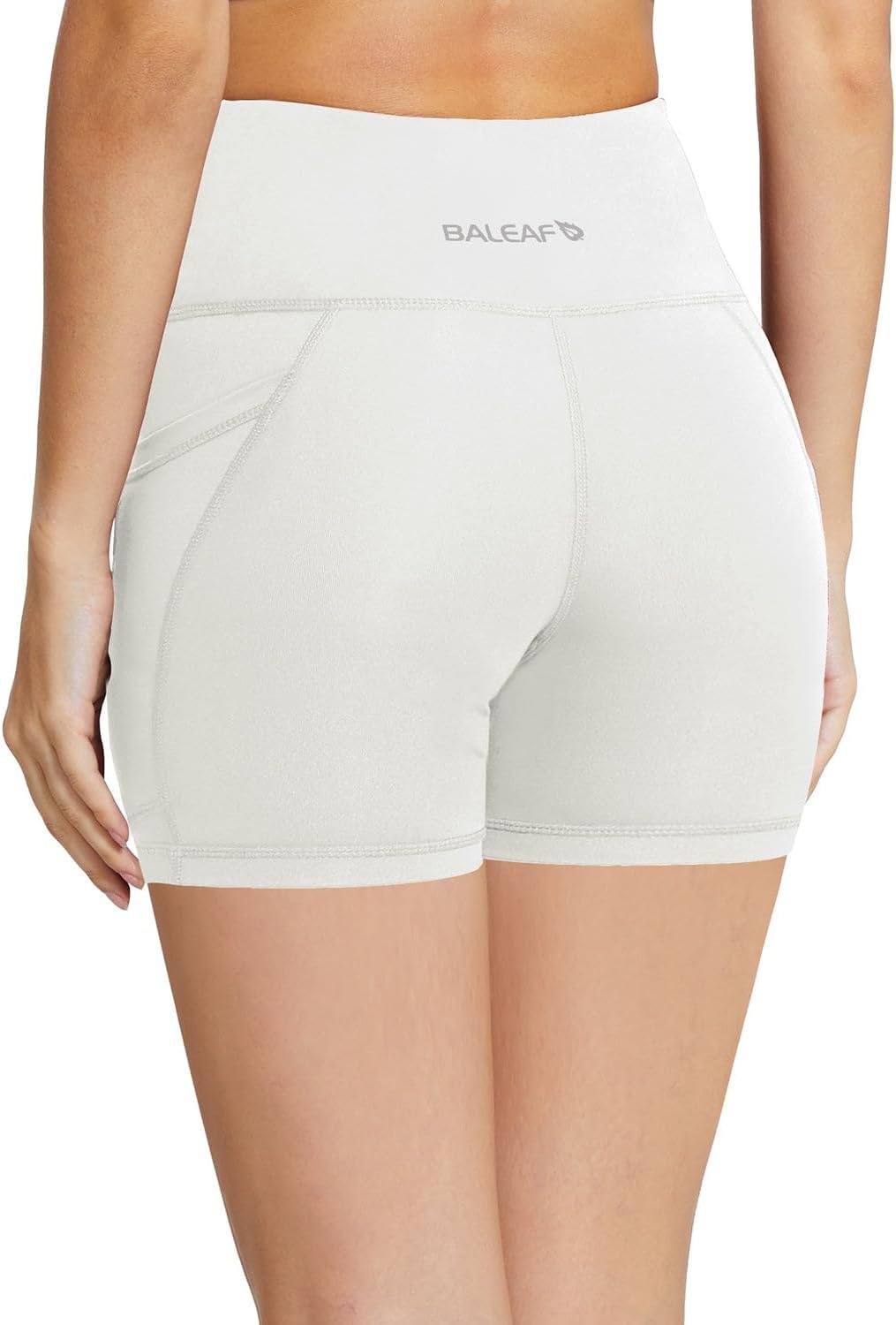 image:imagebaleaf Womens High Waist Biker Shorts with 3 PocketsWhiteclassic