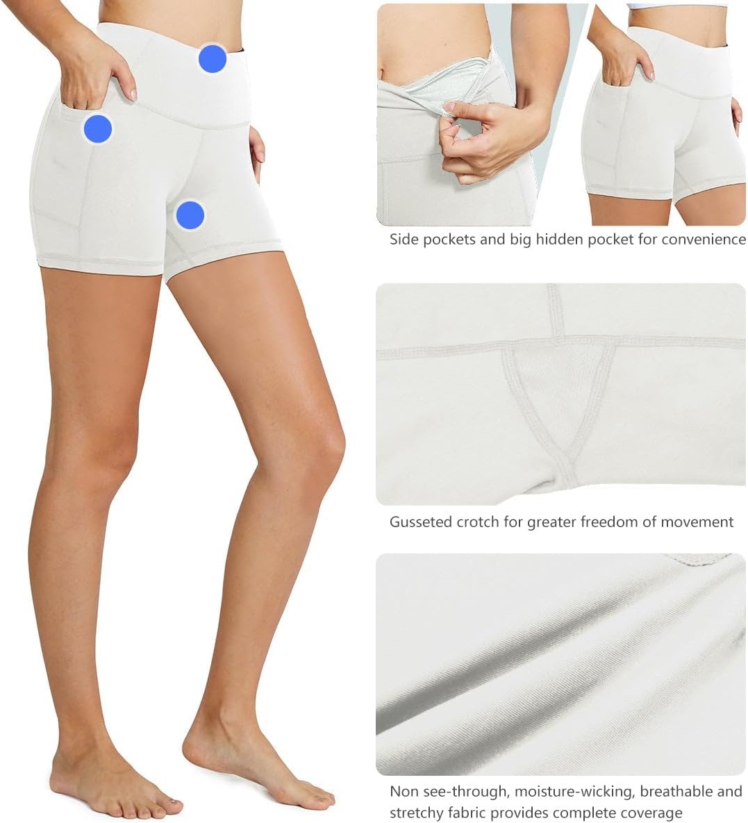 image:imagebaleaf Womens High Waist Biker Shorts with 3 PocketsWhiteclassic