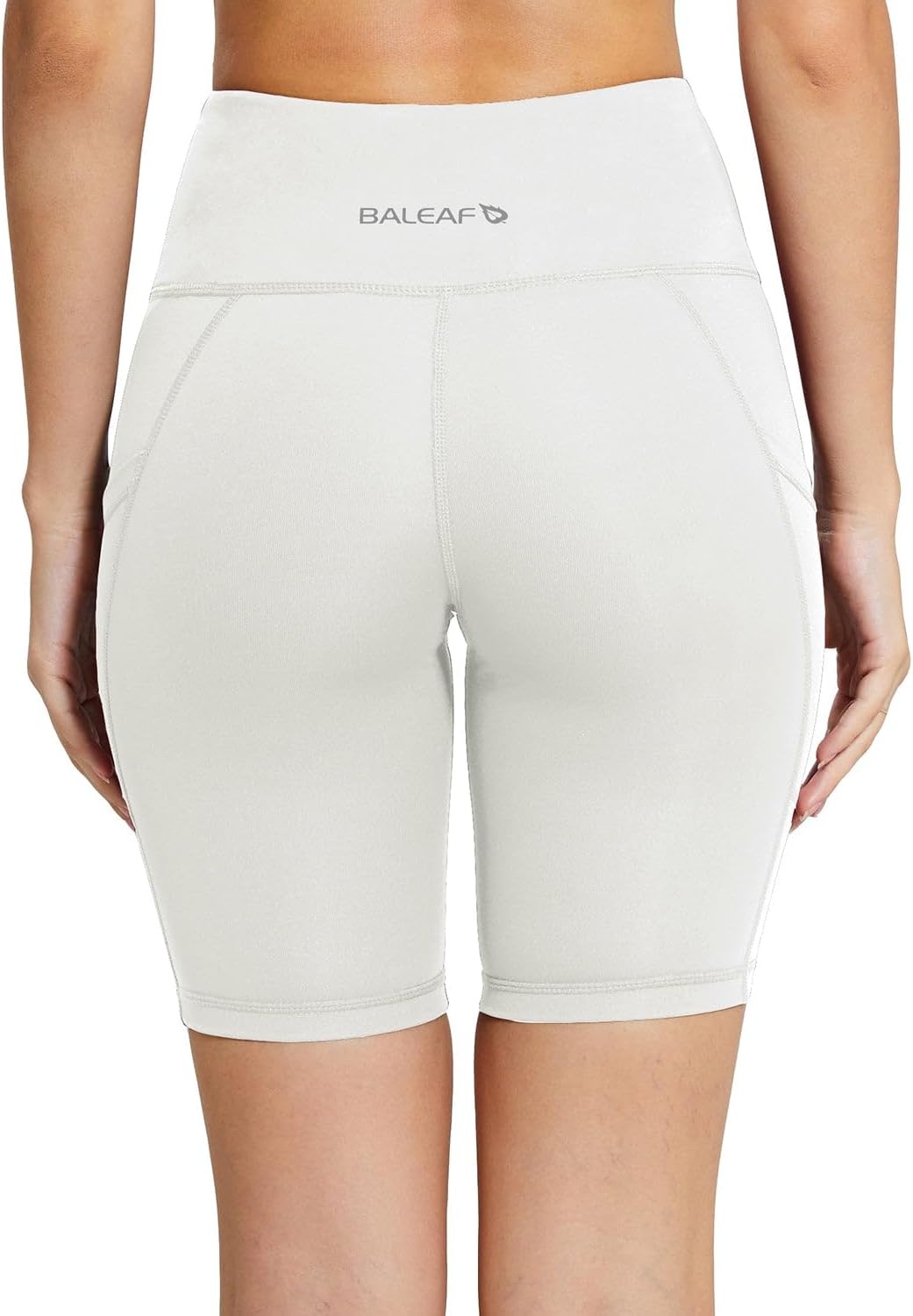 image:imagebaleaf Womens High Waist Biker Shorts with 3 PocketsWhiteclassic