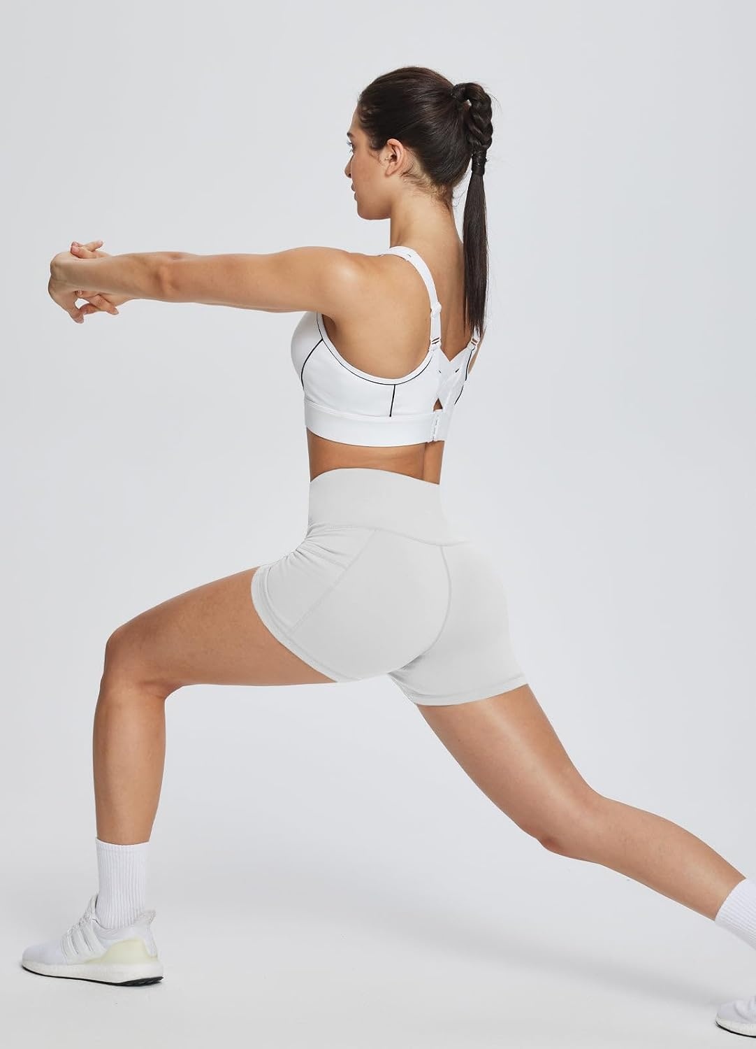 image:imagebaleaf Womens High Waist Biker Shorts with 3 PocketsWhiteclassic