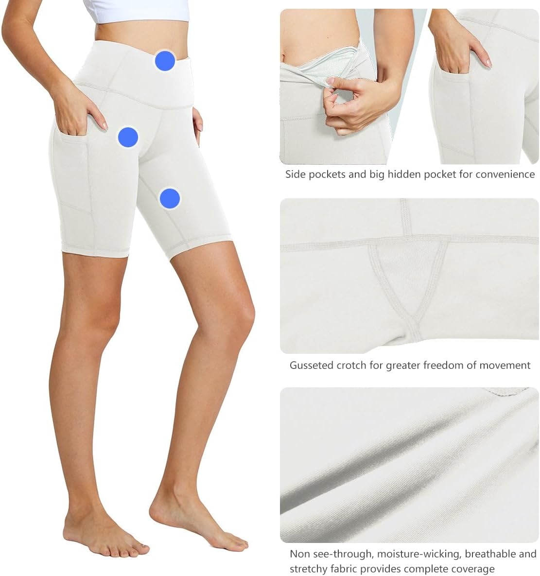 image:imagebaleaf Womens High Waist Biker Shorts with 3 PocketsWhiteclassic