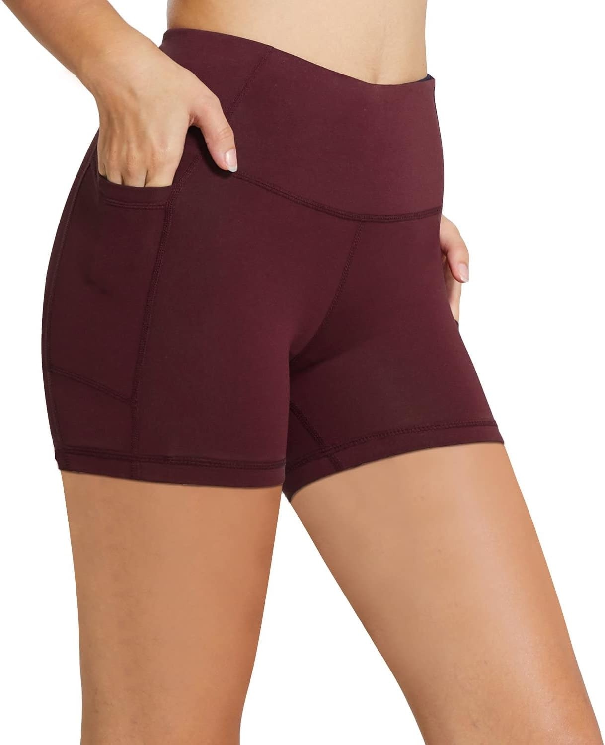image:imagebaleaf Womens High Waist Biker Shorts with 3 PocketsWine Redclassic