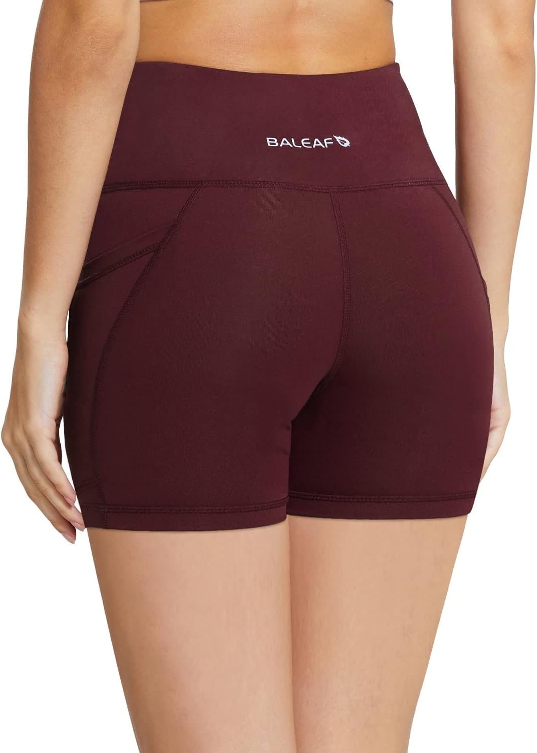 image:imagebaleaf Womens High Waist Biker Shorts with 3 PocketsWine Redclassic