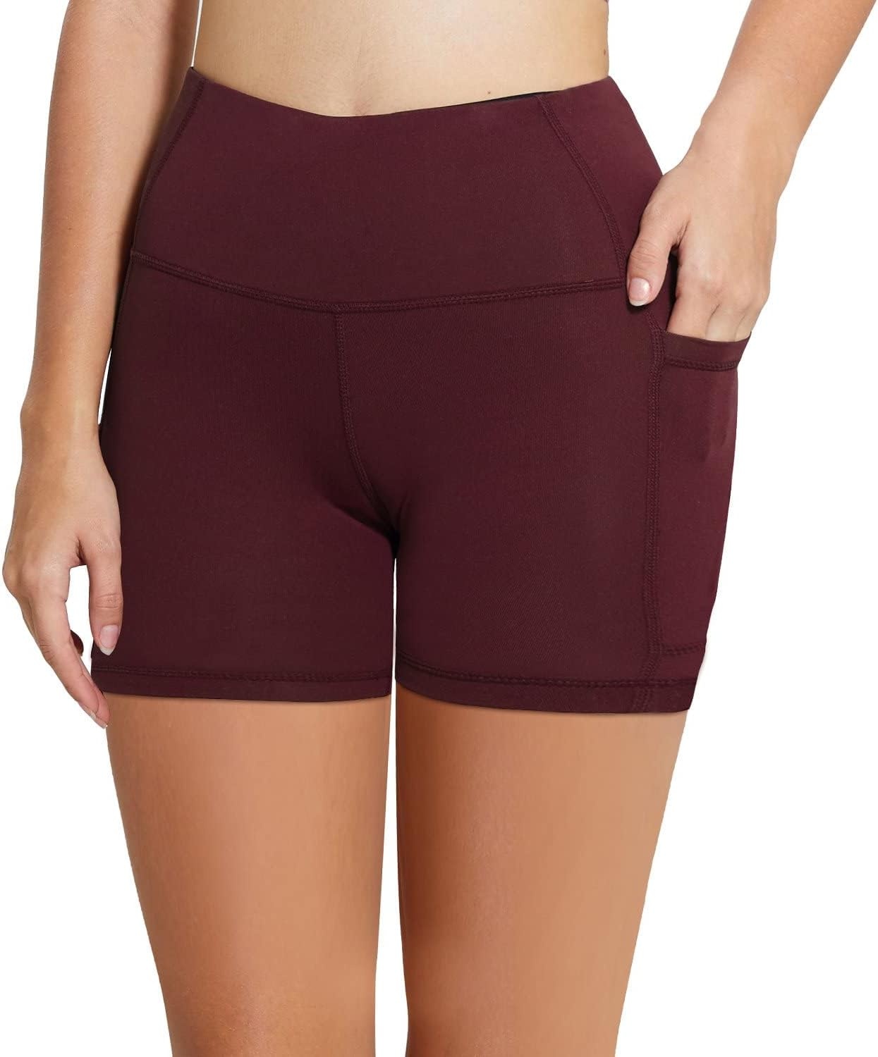 image:imagebaleaf Womens High Waist Biker Shorts with 3 PocketsWine Redclassic