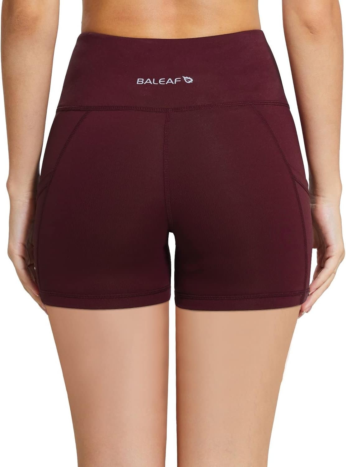 image:imagebaleaf Womens High Waist Biker Shorts with 3 PocketsWine Redclassic