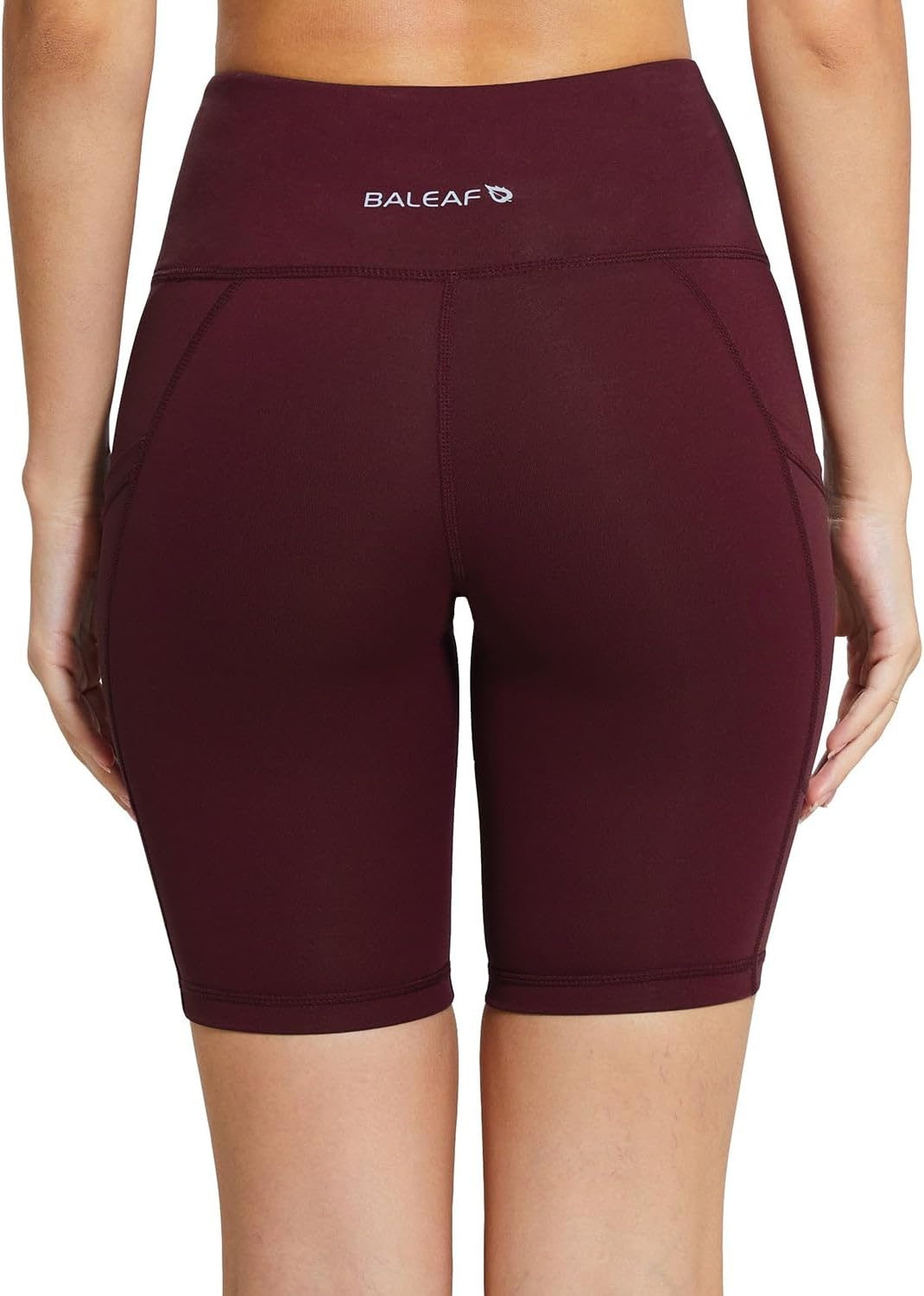 image:imagebaleaf Womens High Waist Biker Shorts with 3 PocketsWine Redclassic