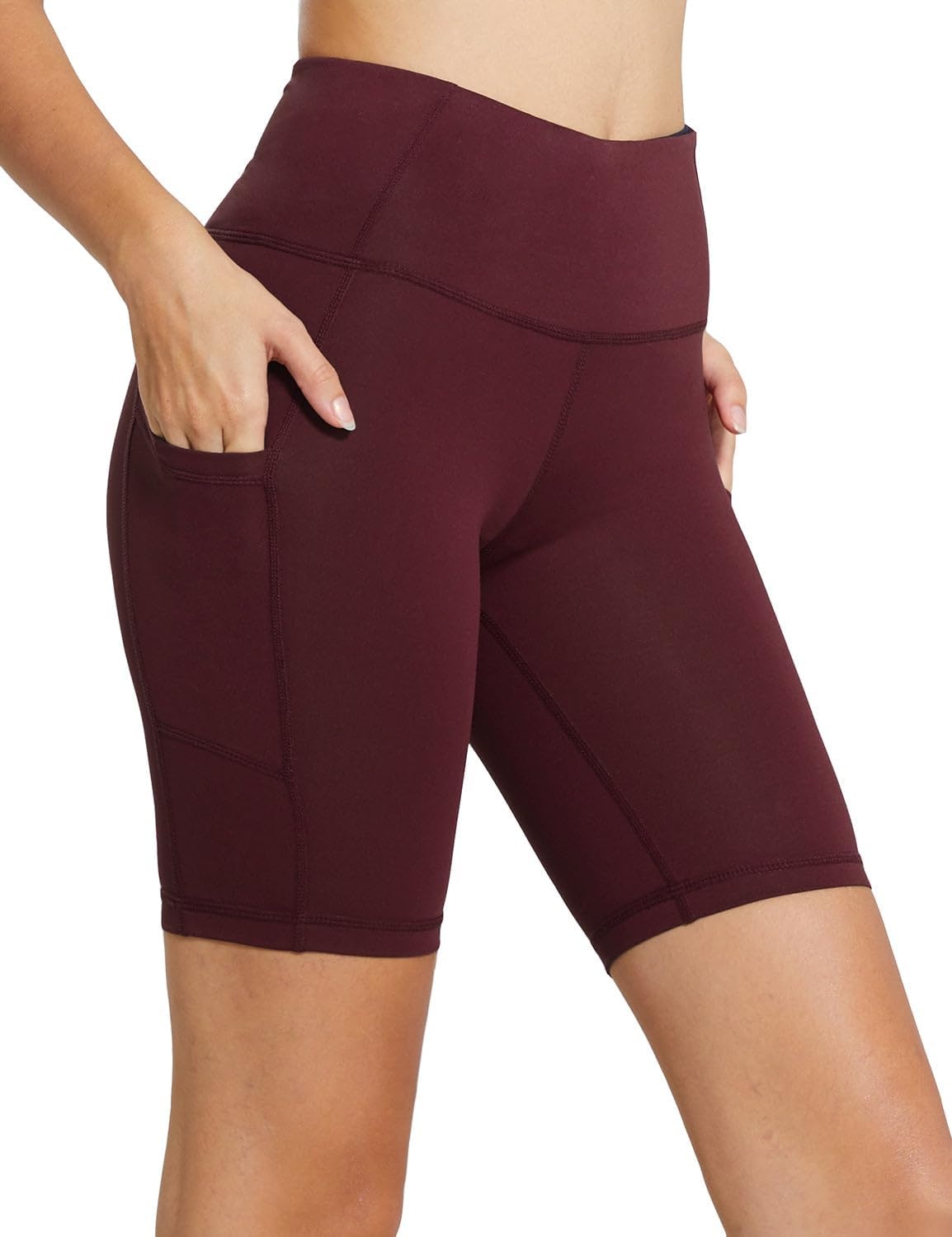 image:imagebaleaf Womens High Waist Biker Shorts with 3 PocketsWine Redclassic