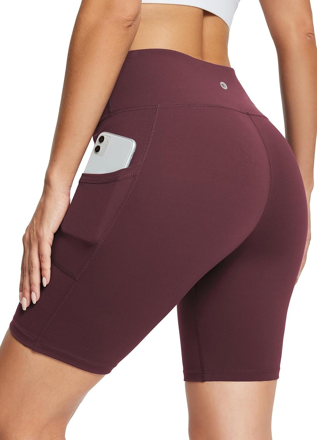 image:imagebaleaf Womens High Waist Biker Shorts with 3 PocketsWine Redsofter