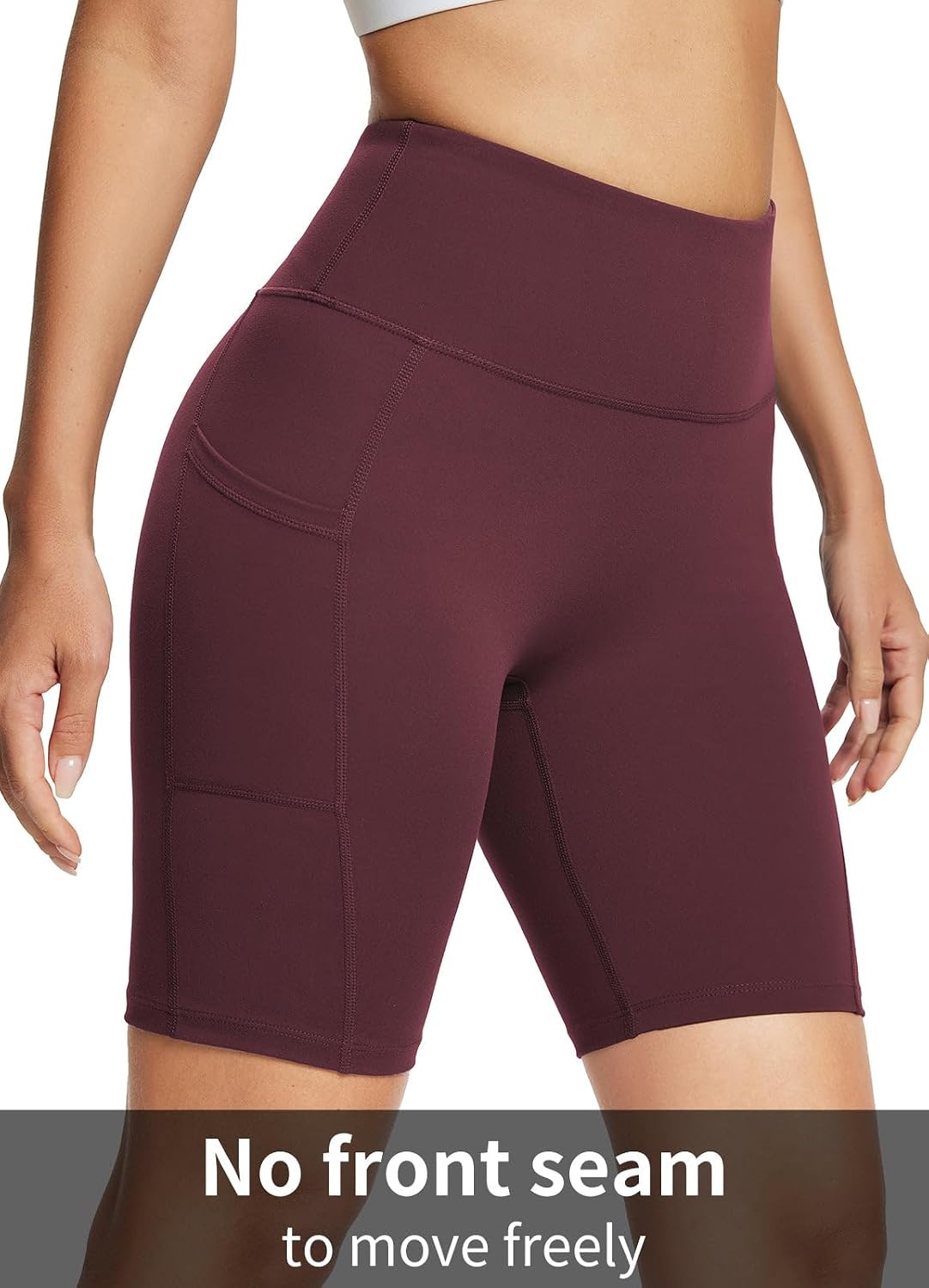 image:imagebaleaf Womens High Waist Biker Shorts with 3 PocketsWine Redsofter