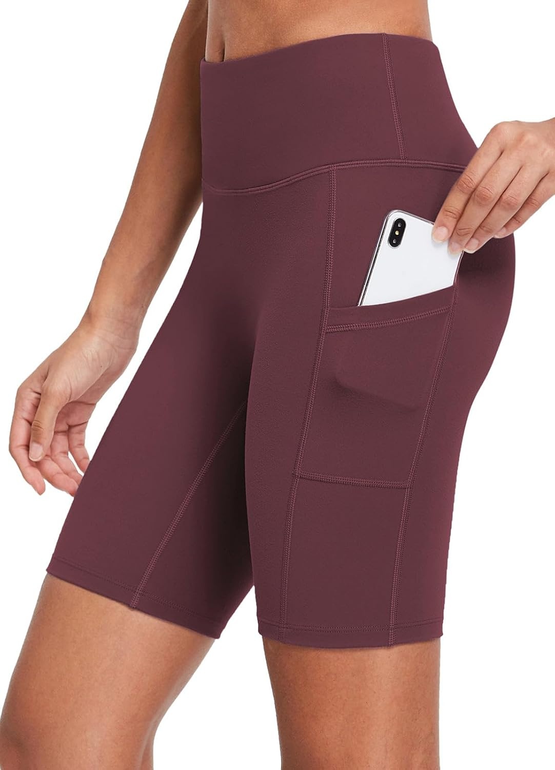image:imagebaleaf Womens High Waist Biker Shorts with 3 PocketsWine Redsofter
