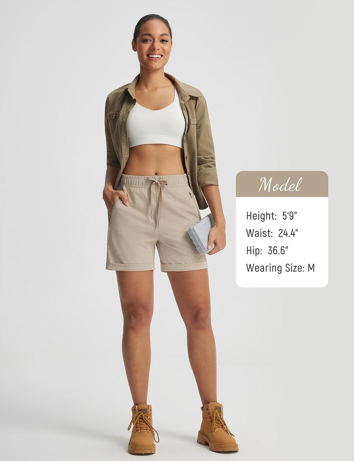 image:imagebaleaf Womens Hiking Shorts 5 with Zipper PocketsKhaki