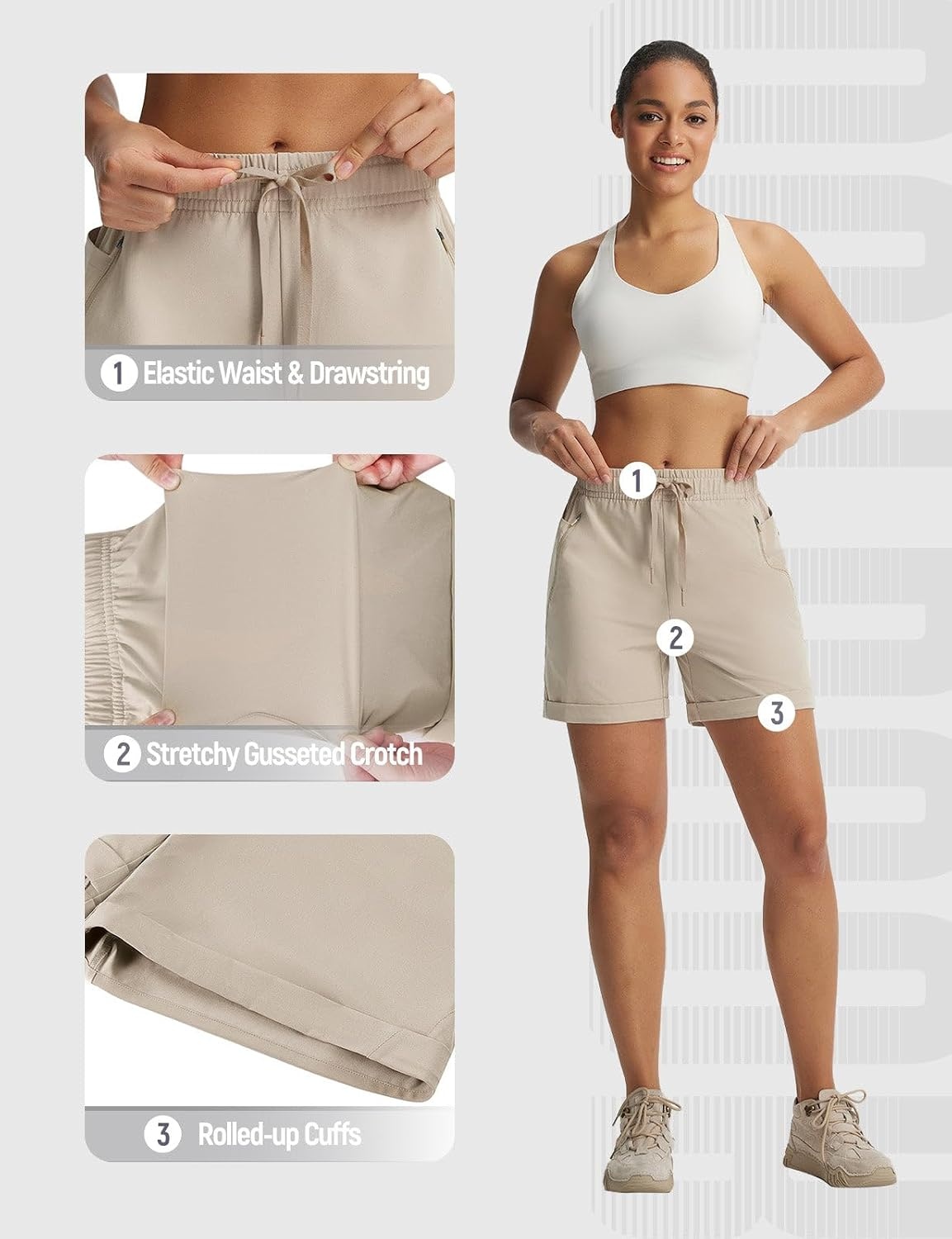 image:imagebaleaf Womens Hiking Shorts 5 with Zipper PocketsKhaki